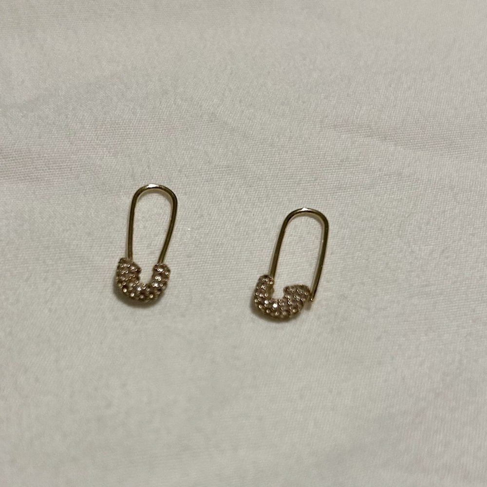 14k gold pave diamond safety pin earrings